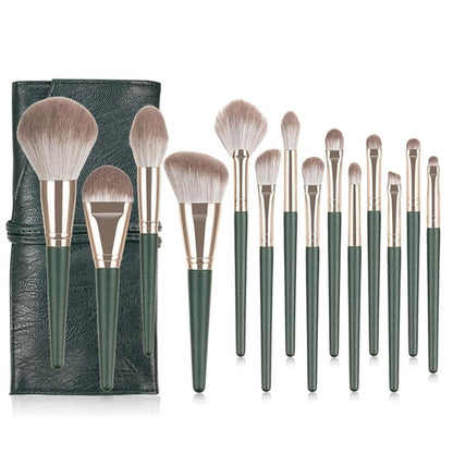 14pcs Green Makeup Brushes Set Beauty Foundation Powder Blush
