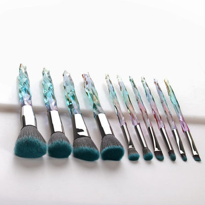 10pcs Transparent Crystal Diamond Makeup Brushes Set Colorful Diamond