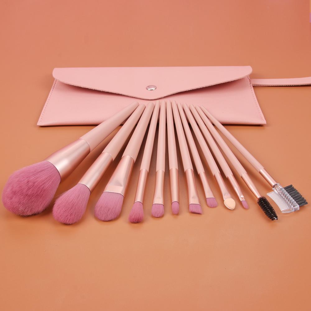 12pcs Nude Pink Makeup Brushes Kit Beauty Make Up Tool Loose Powder