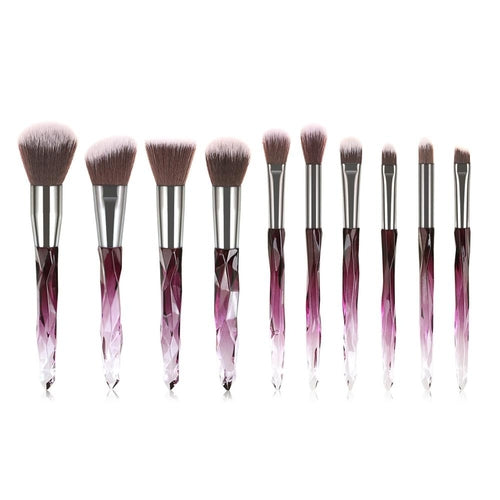 10pcs Transparent Crystal Diamond Makeup Brushes Set Colorful Diamond