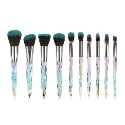 10pcs Transparent Crystal Diamond Makeup Brushes Set Colorful Diamond