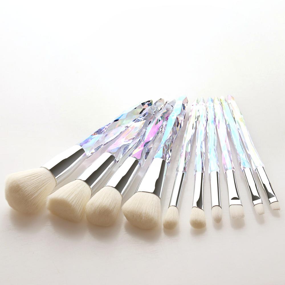 10pcs Transparent Crystal Diamond Makeup Brushes Set Colorful Diamond