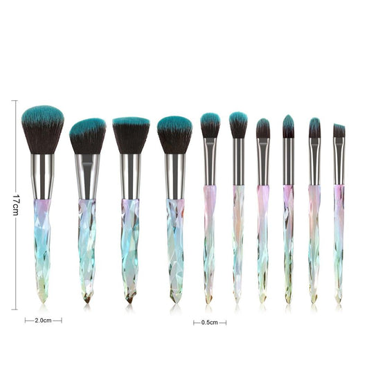 10pcs Transparent Crystal Diamond Makeup Brushes Set Colorful Diamond