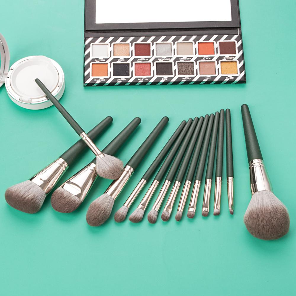 14pcs Green Makeup Brushes Set Beauty Foundation Powder Blush
