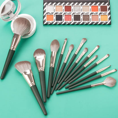 14pcs Green Makeup Brushes Set Beauty Foundation Powder Blush