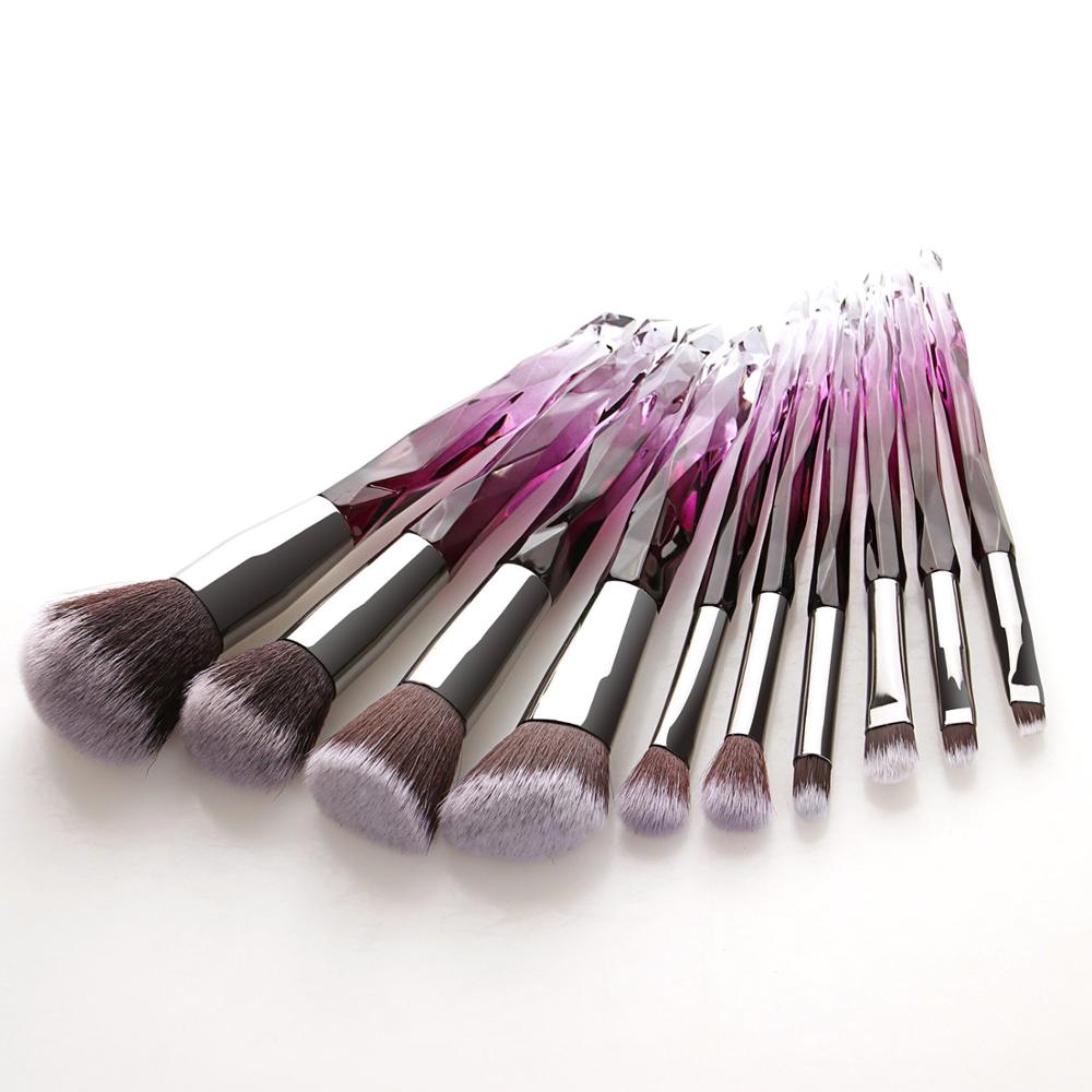 10pcs Transparent Crystal Diamond Makeup Brushes Set Colorful Diamond