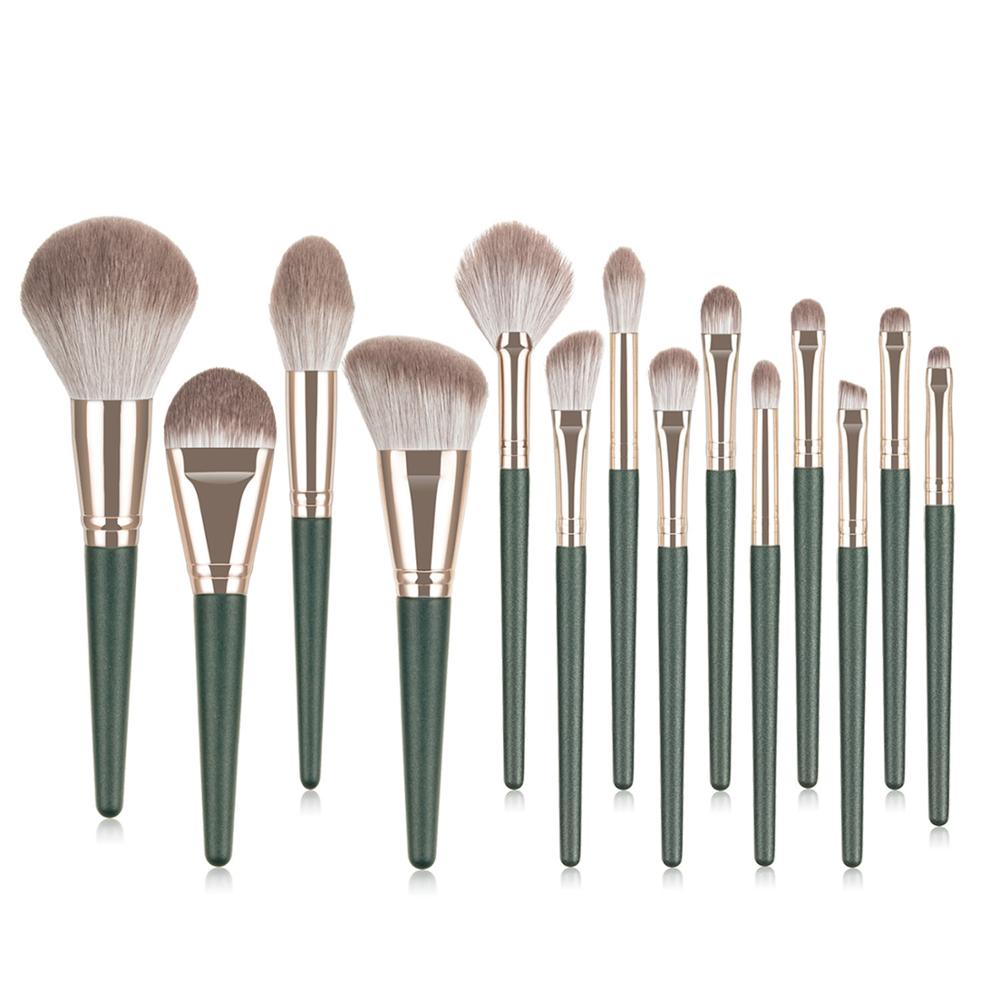 14pcs Green Makeup Brushes Set Beauty Foundation Powder Blush