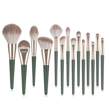 14pcs Green Makeup Brushes Set Beauty Foundation Powder Blush