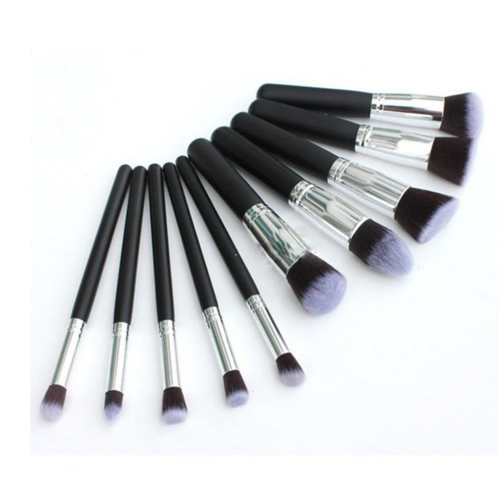 10Pcs Black Makeup Brushes Set Powder Face Blush Foundation Contour