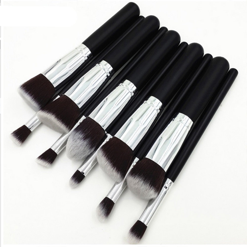 10Pcs Black Makeup Brushes Set Powder Face Blush Foundation Contour