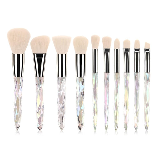 10pcs Transparent Crystal Diamond Makeup Brushes Set Colorful Diamond