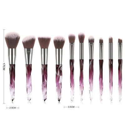 10pcs Transparent Crystal Diamond Makeup Brushes Set Colorful Diamond
